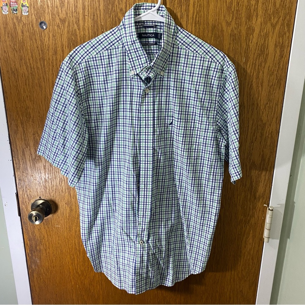 Nautica Blue and Green Casual Button Down Shirt